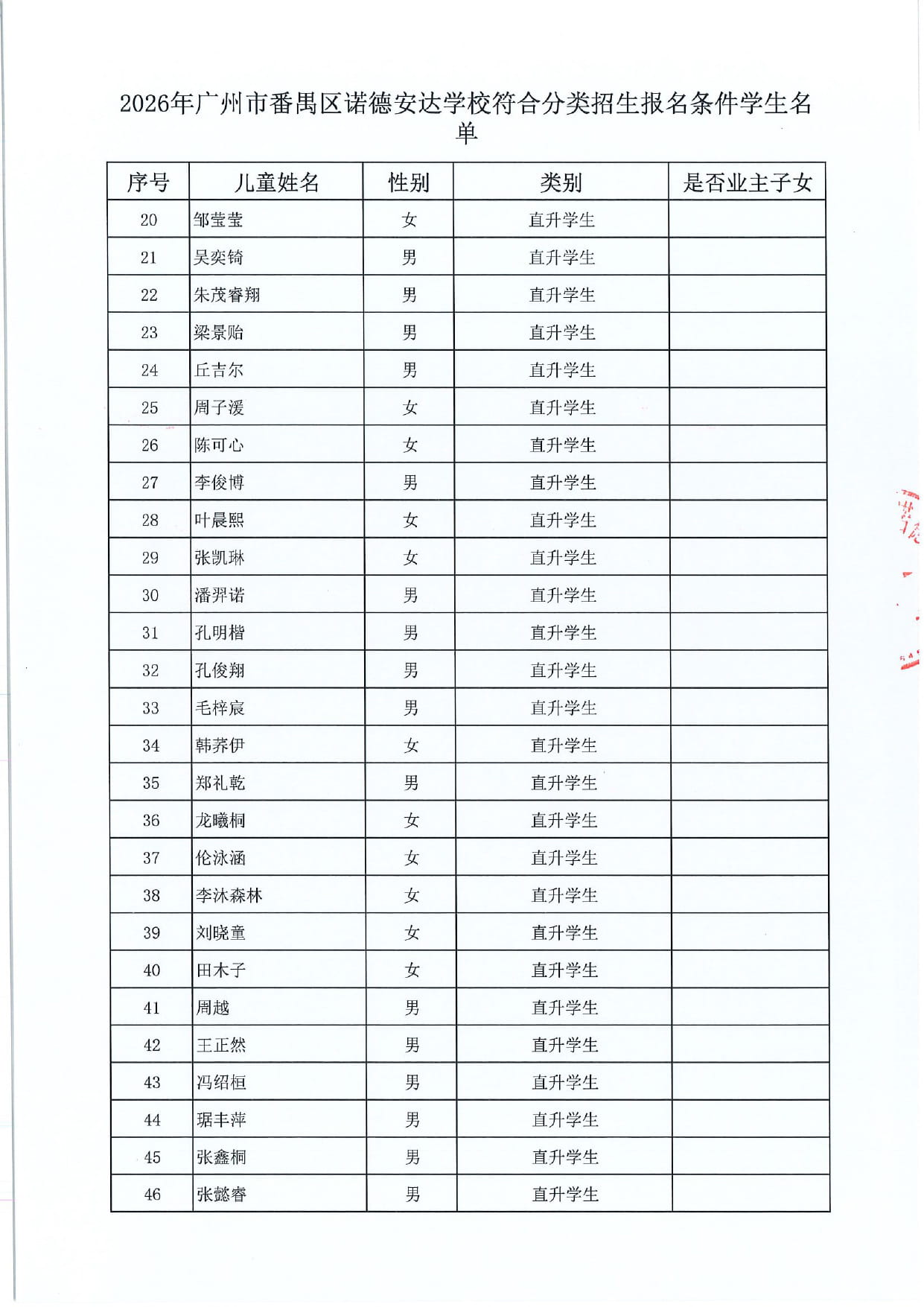 2026年小升初直升学生名单 - Notice